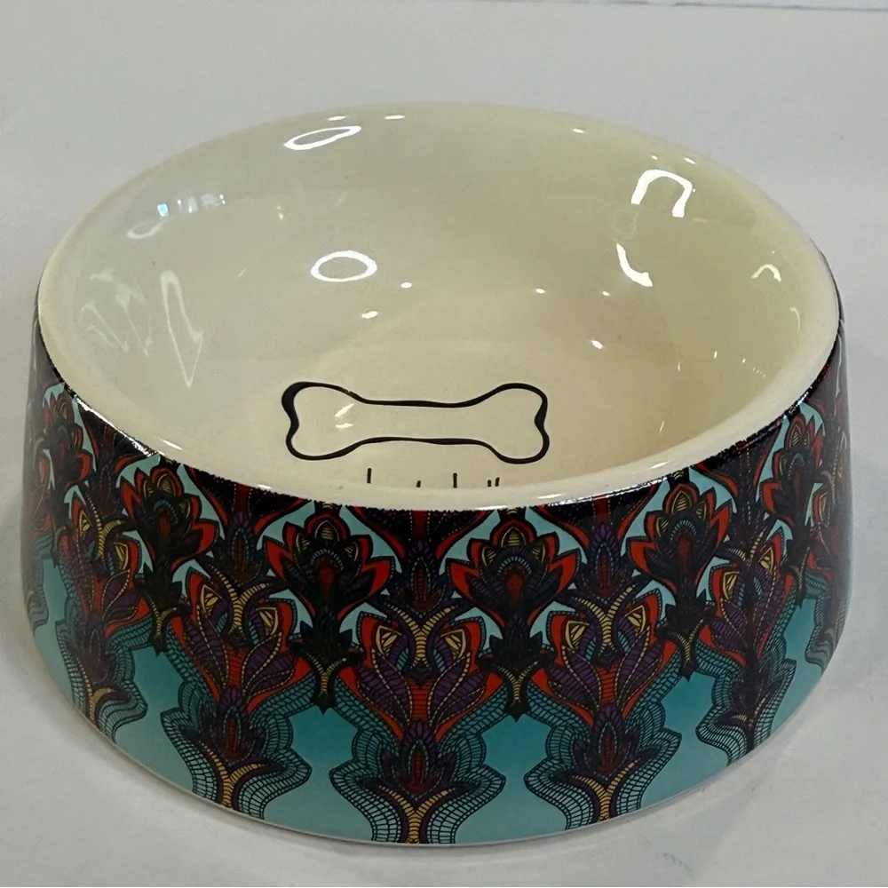 ✨ Nicole Miller Pet Ceramic Bowl – 5” Colorful Pattern Stoneware Dish